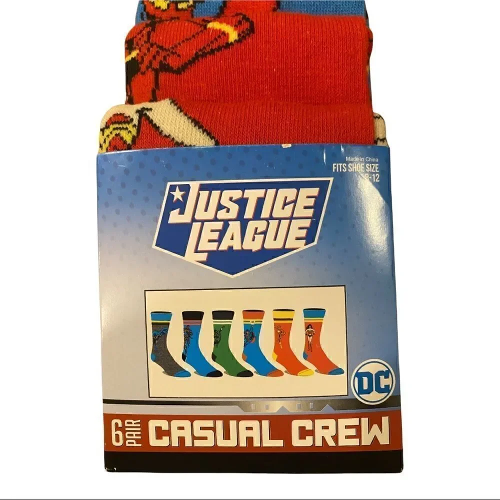 Marvel Mens 6 Pair Crew Socks Green Lantern The Flash Wonder Fits Shoe Size 8-12